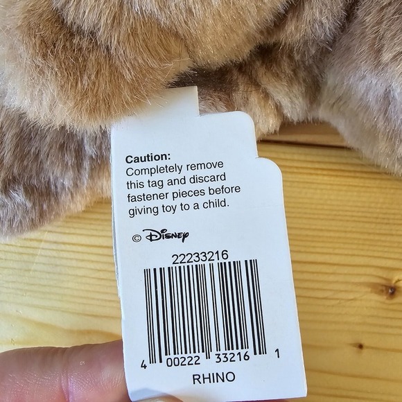 Disney Animal Kingdom Rhino Plush Brown Stuffed Animal Laying Flat Toy - Picture 6 of 10